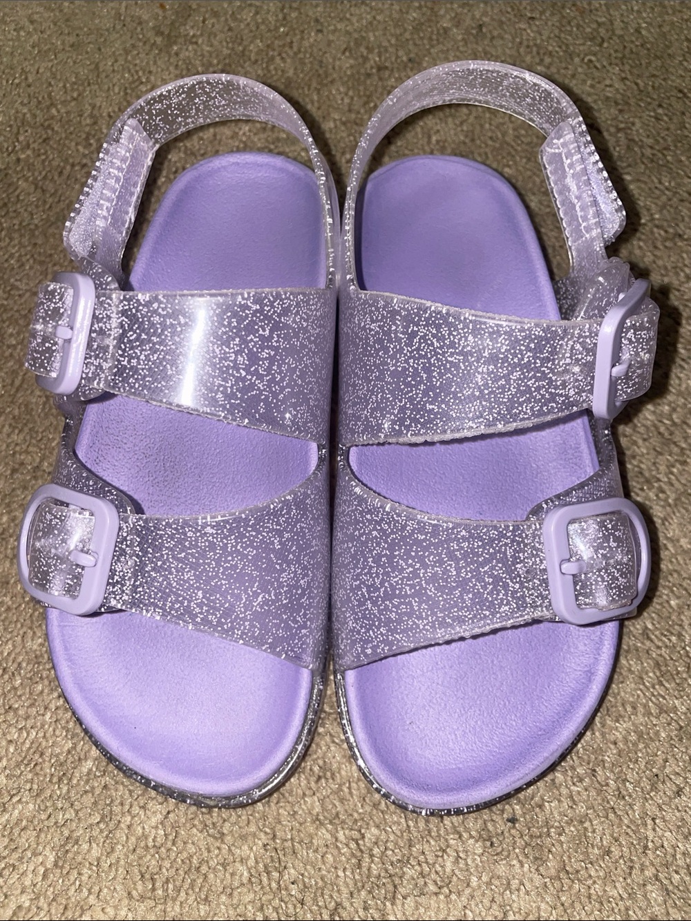 Girls Sparkle Lavender Double-Strap Sandals with Buckle